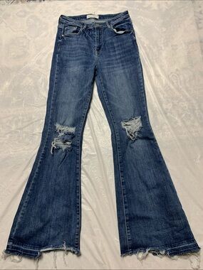 Risen High Rise Flare Bell Bottom Jeans Hippie Distressed Boho Size 28